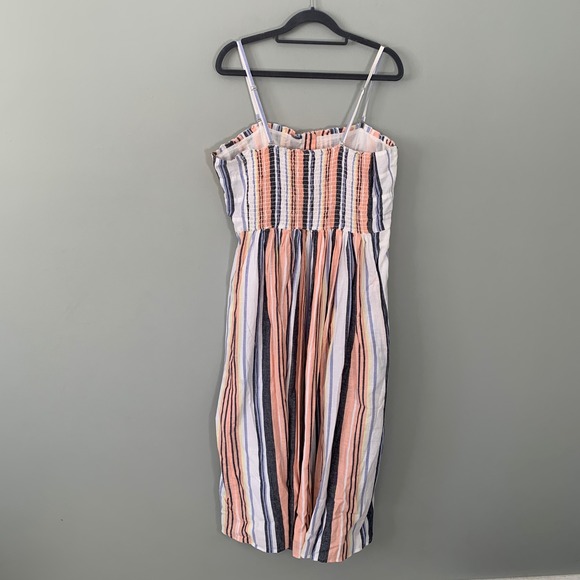 Free People Lilah Pleated Tube Striped Cotton Midi Dress Button Front Smocked M - Picture 5 of 10